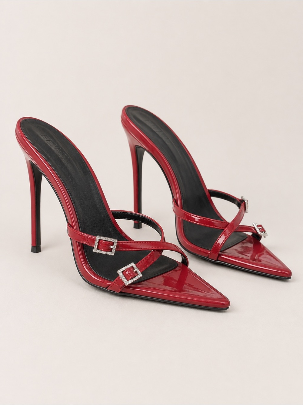 Femme LA Versailles Rouge Crystal Buckle Stiletto Mules Fits US 8 $199